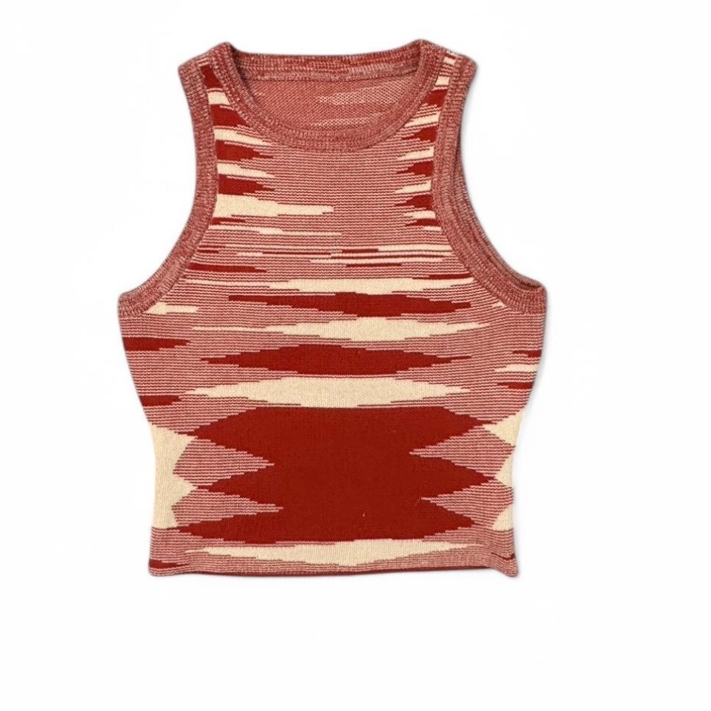 Red and Cream Patterned‎ Knit Tank Top